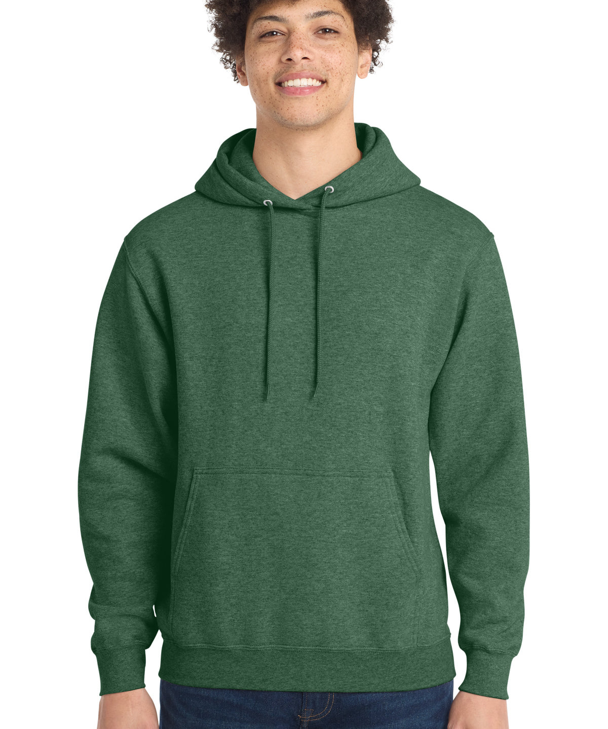 Ashwaubenon High School Football (Boys) - Forest Green Heather Port & Co Core Fleece Pullover Hooded Sweatshirt. PC78H (model)