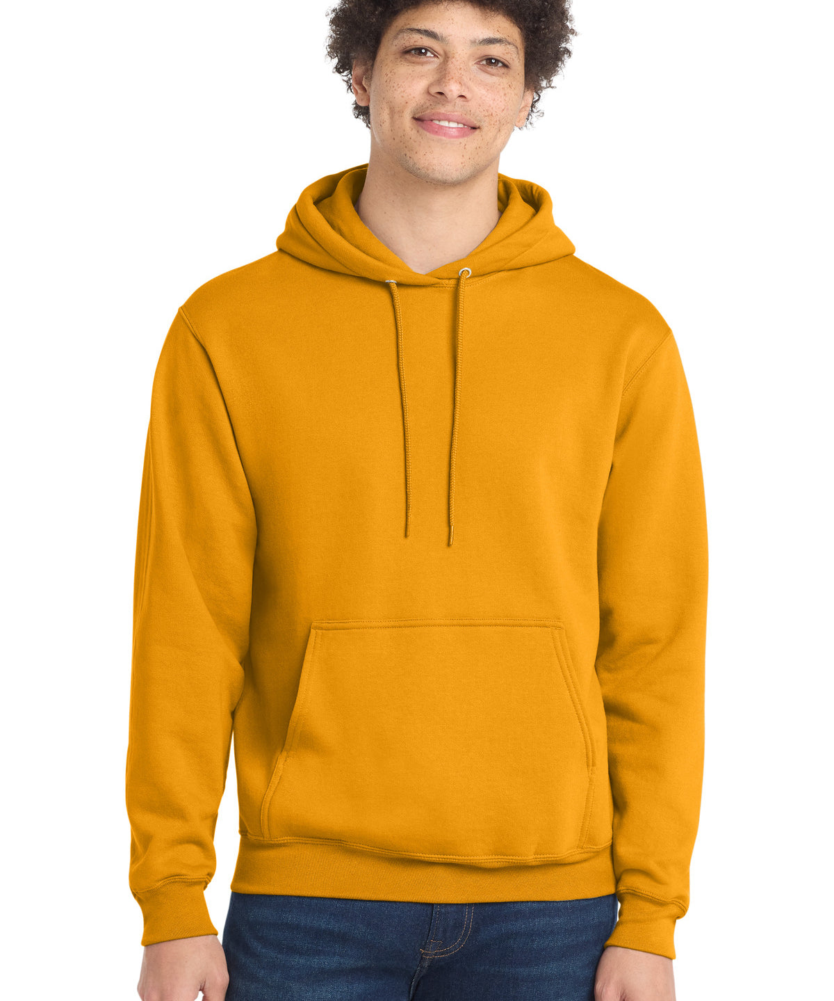 Ashwaubenon High School Football (Boys) - Gold Port & Co Core Fleece Pullover Hooded Sweatshirt. PC78H (model)