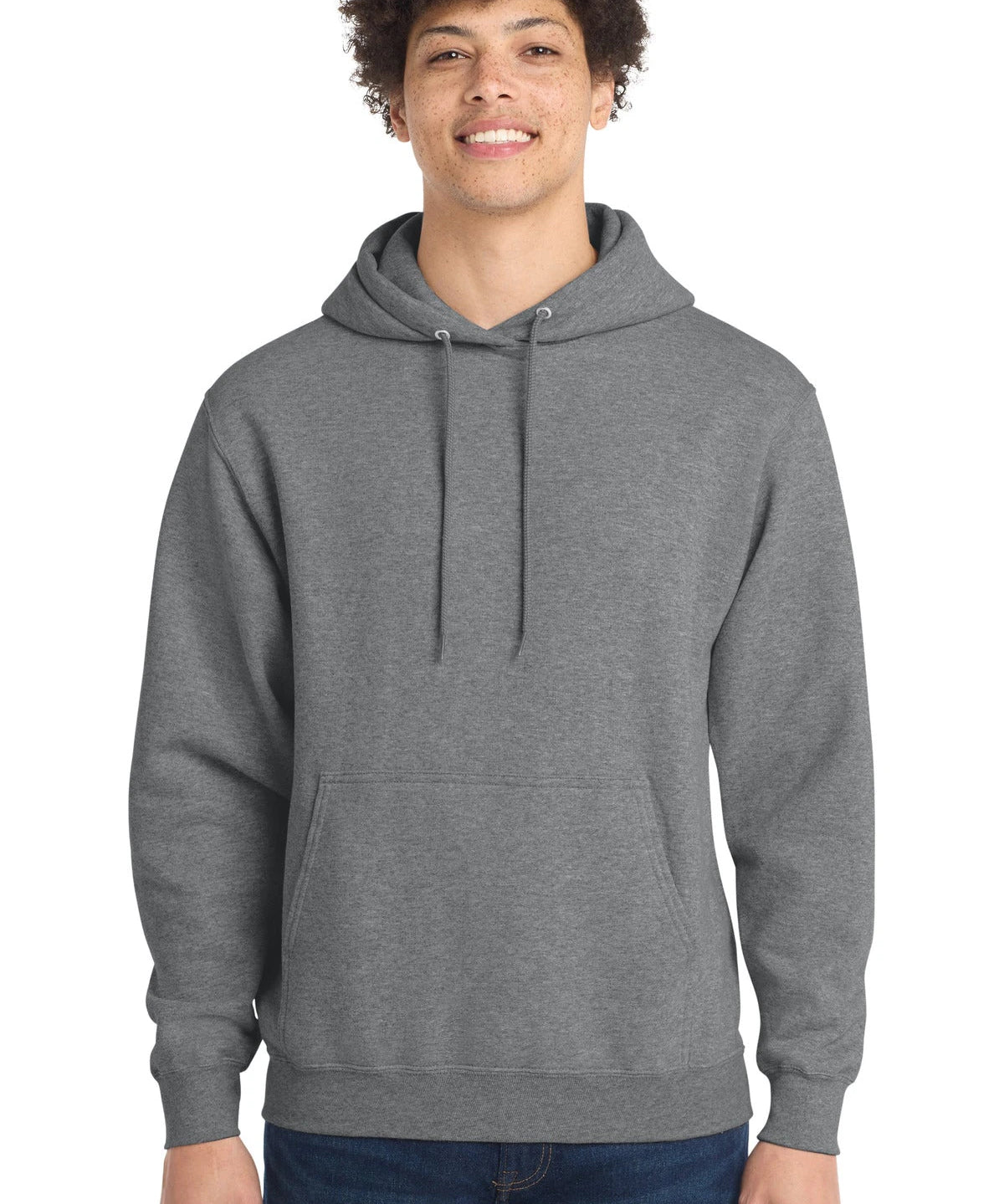 Ashwaubenon High School Football (Boys) - Graphite Heather Port & Co Core Fleece Pullover Hooded Sweatshirt. PC78H (model)