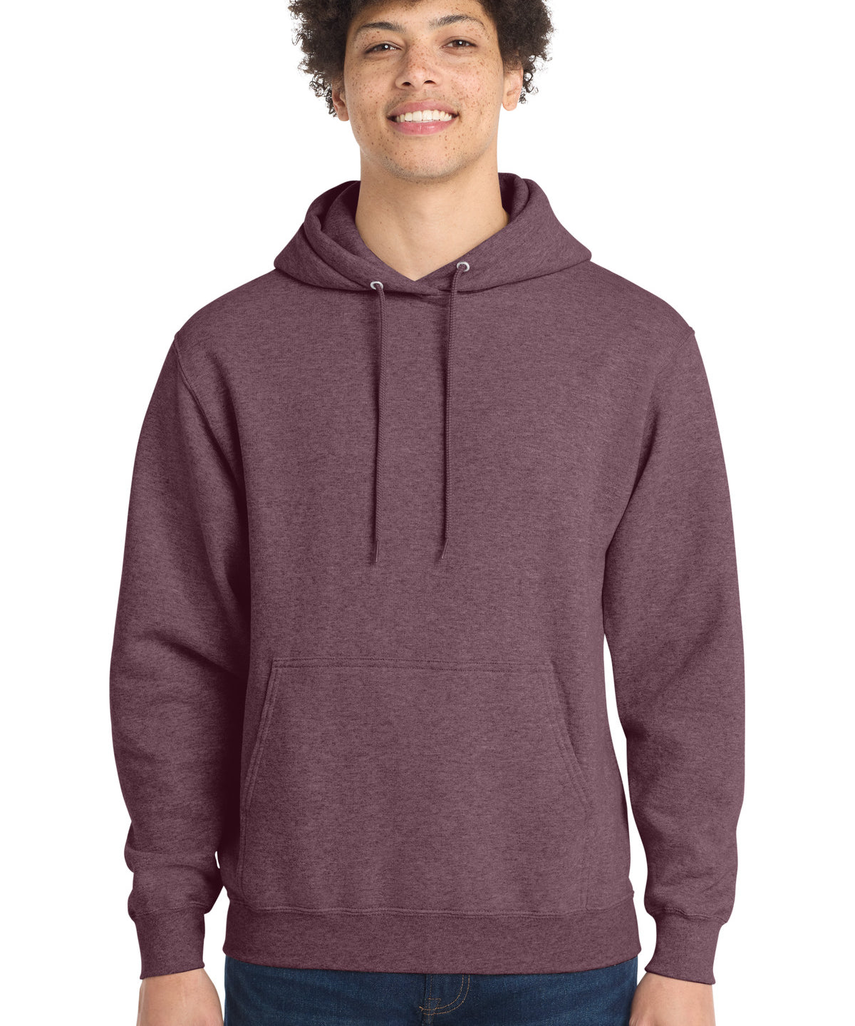 Ashwaubenon High School Football (Boys) - Heather Athletic Maroon Port & Co Core Fleece Pullover Hooded Sweatshirt. PC78H (model)
