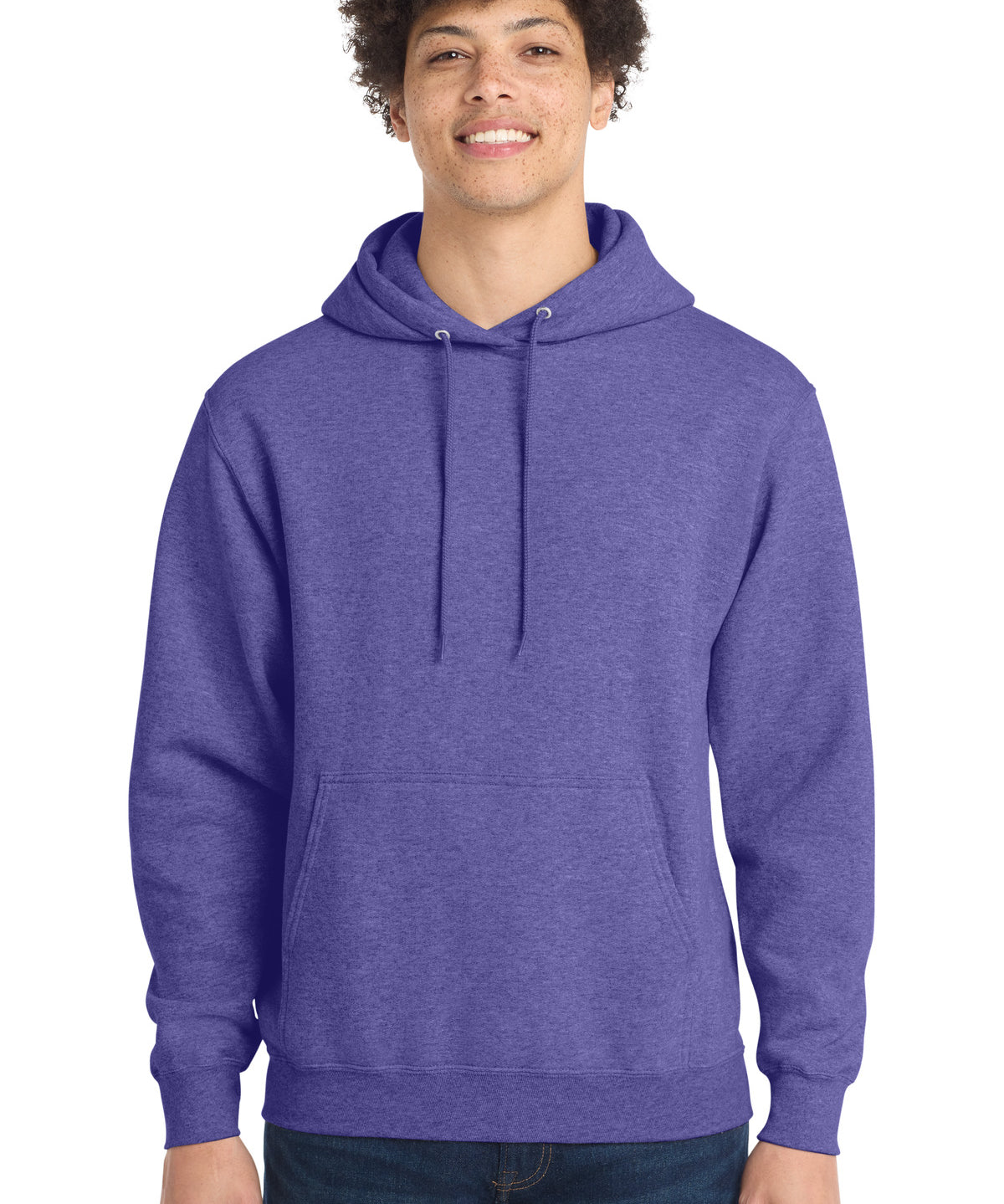 Ashwaubenon High School Football (Boys) - Heather Purple Port & Co Core Fleece Pullover Hooded Sweatshirt. PC78H (model)