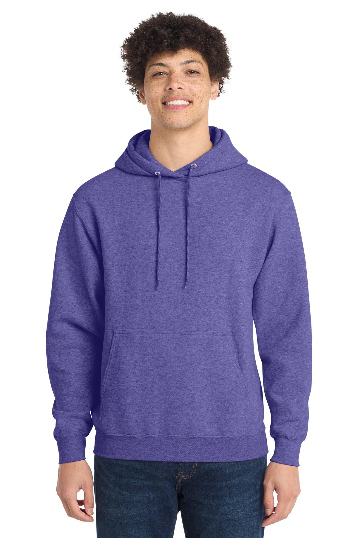 Ashwaubenon High School Football (Boys) - Heather Purple Port & Co Core Fleece Pullover Hooded Sweatshirt. PC78H (model)
