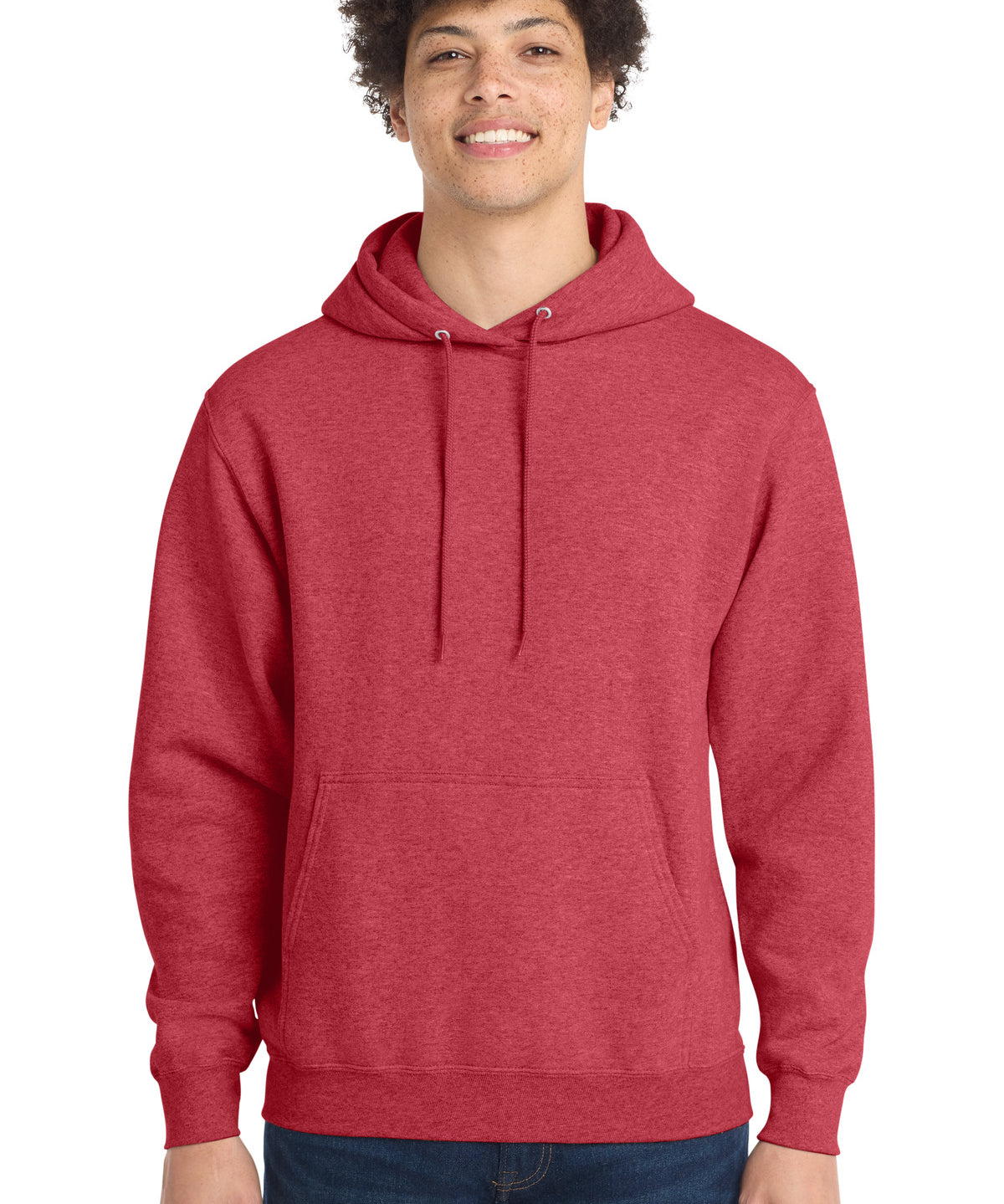 Ashwaubenon High School Football (Boys) - Heather Red Port & Co Core Fleece Pullover Hooded Sweatshirt. PC78H (model)