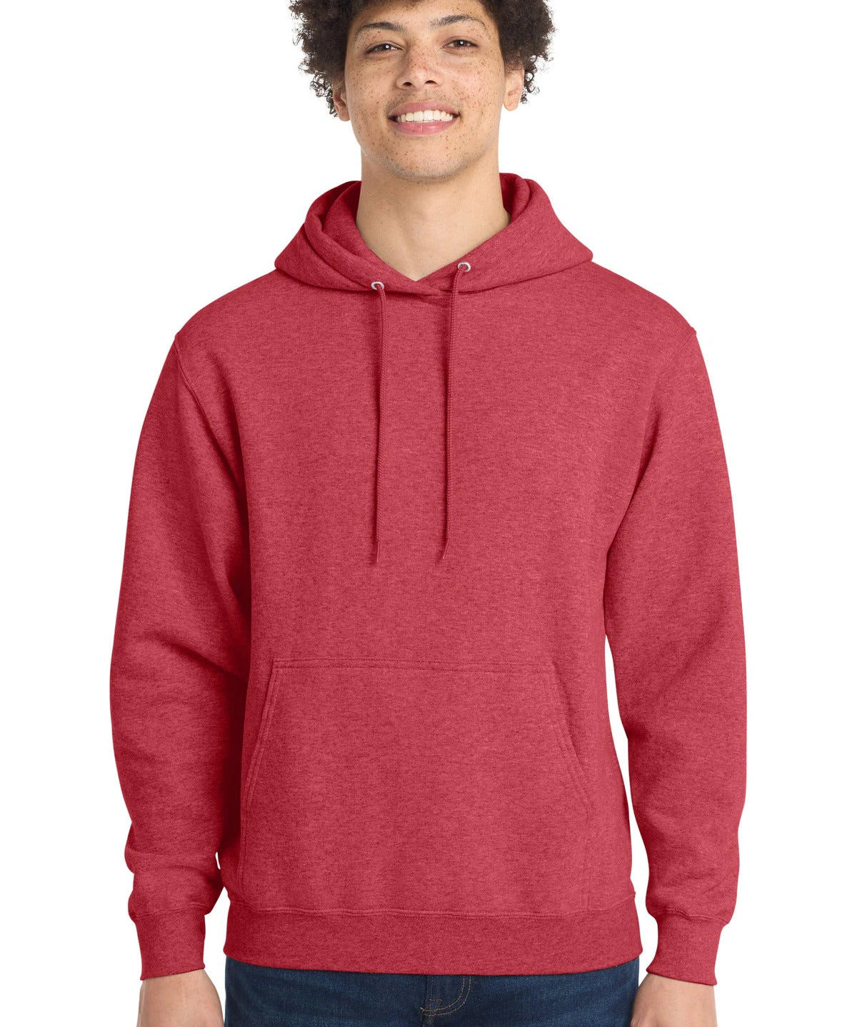 Ashwaubenon High School Football (Boys) - Heather Red Port & Co Core Fleece Pullover Hooded Sweatshirt. PC78H (model)