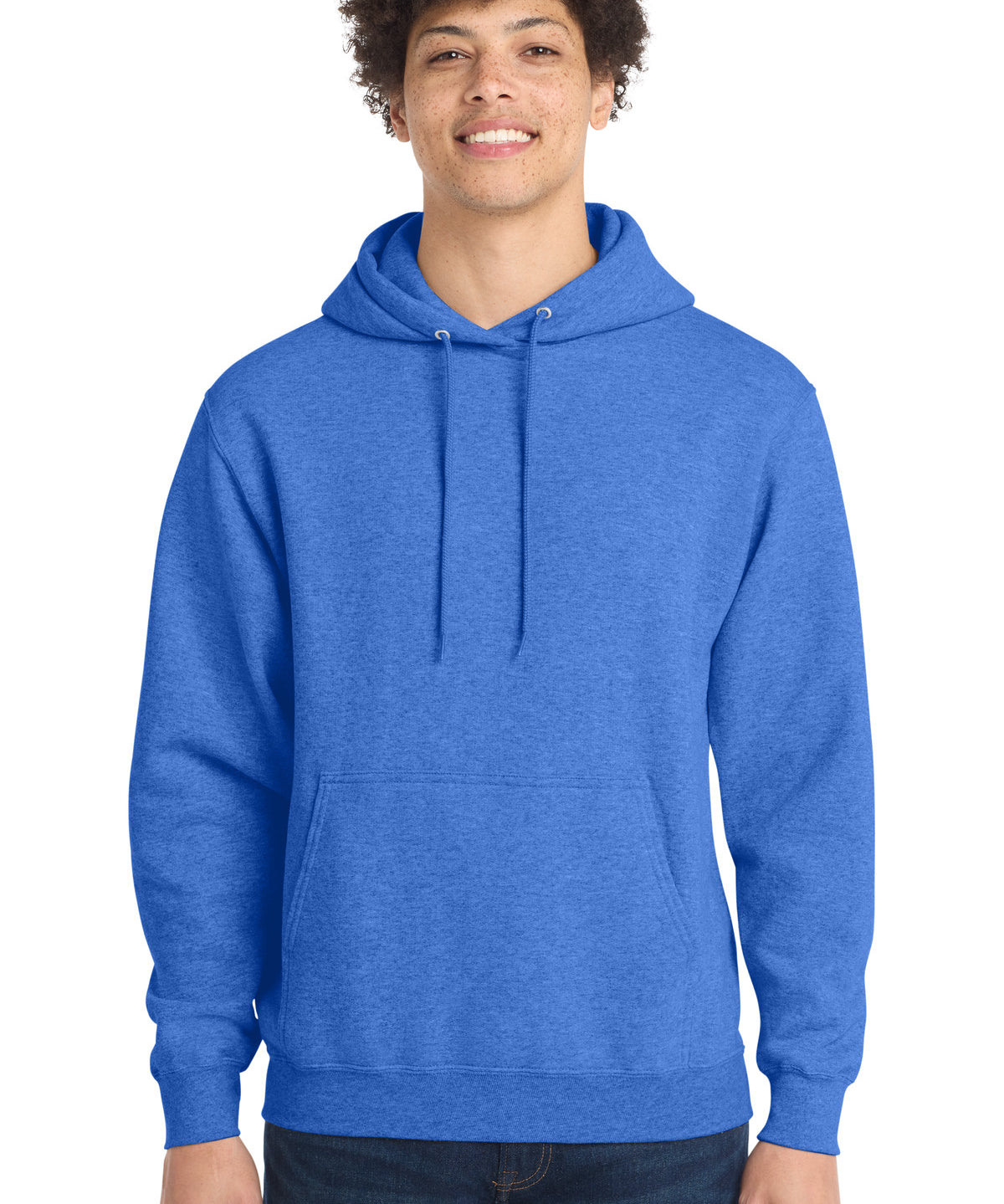 Ashwaubenon High School Football (Boys) - Heather Royal Port & Co Core Fleece Pullover Hooded Sweatshirt. PC78H (model)