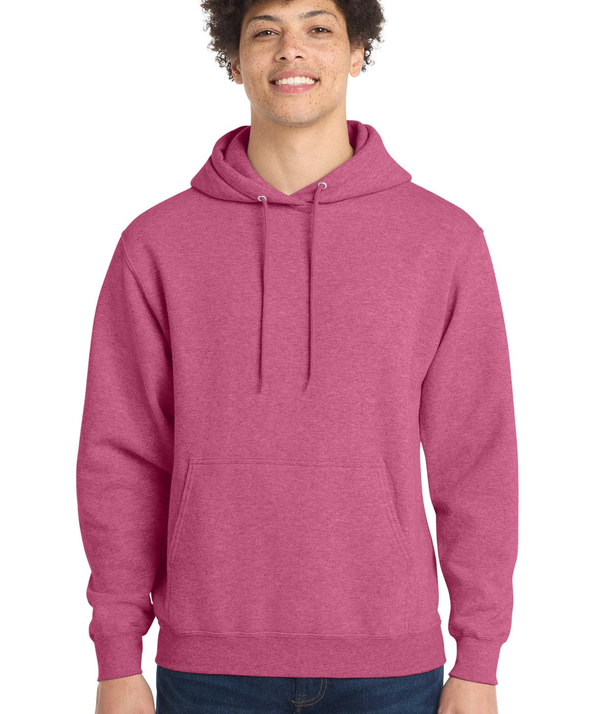 Ashwaubenon High School Football (Boys) - Heather Sangria Port & Co Core Fleece Pullover Hooded Sweatshirt. PC78H (model)
