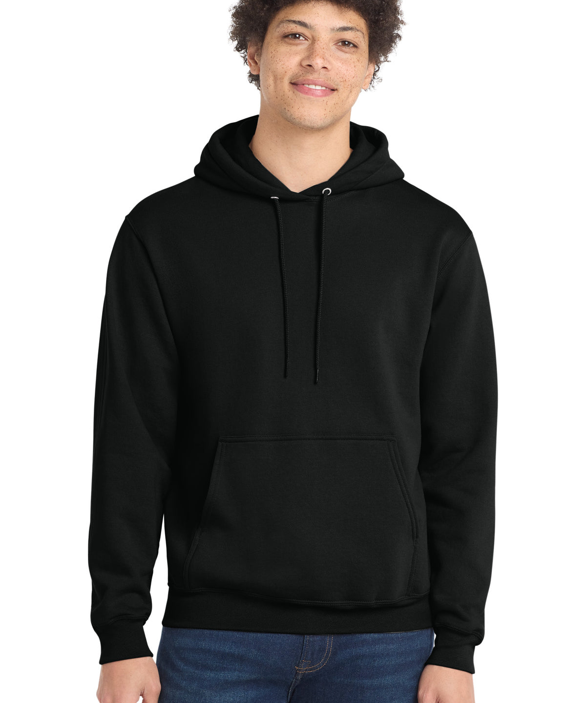 Ashwaubenon High School Football (Boys) - Jet Black Port & Co Core Fleece Pullover Hooded Sweatshirt. PC78H (model)