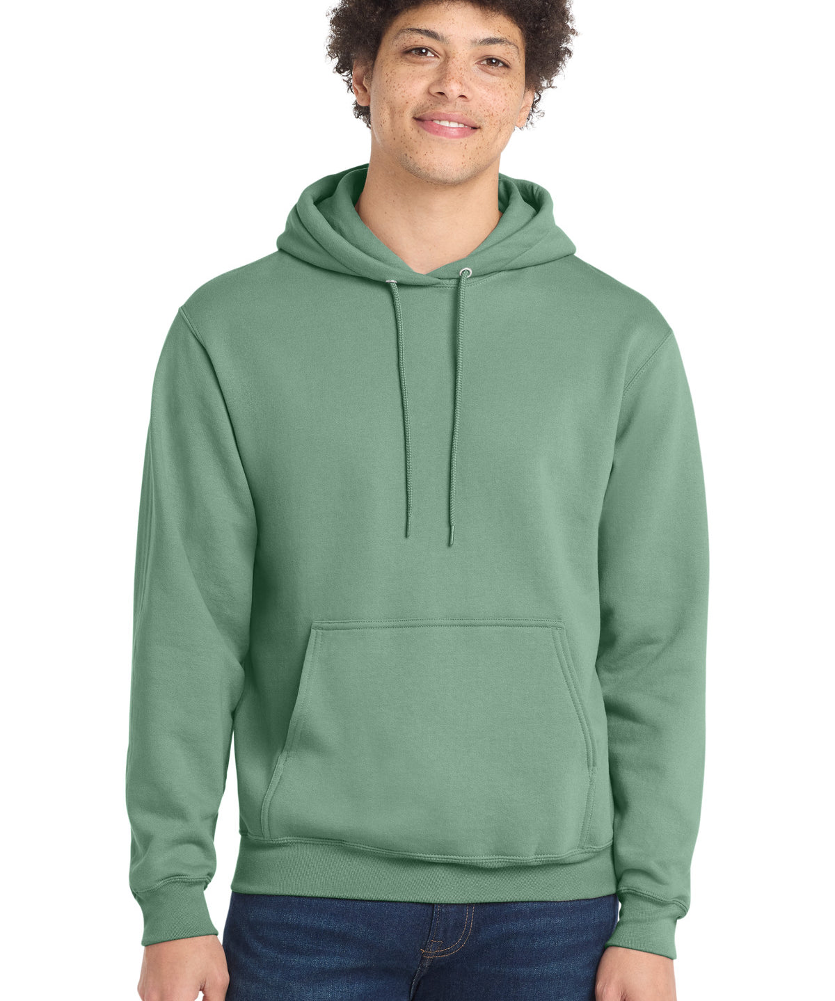 Ashwaubenon High School Football (Boys) - Laurel Green Port & Co Core Fleece Pullover Hooded Sweatshirt. PC78H (model)