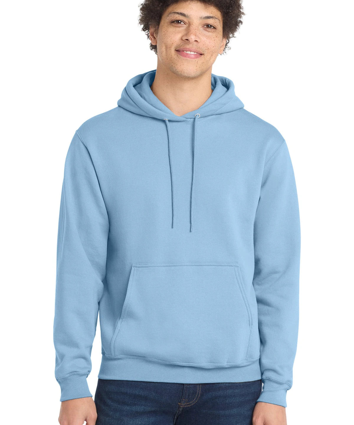 Ashwaubenon High School Football (Boys) - Light Blue Port & Co Core Fleece Pullover Hooded Sweatshirt. PC78H (model)