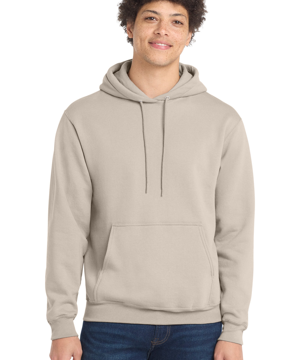 Ashwaubenon High School Football (Boys) - Light Sand Port & Co Core Fleece Pullover Hooded Sweatshirt. PC78H (model)