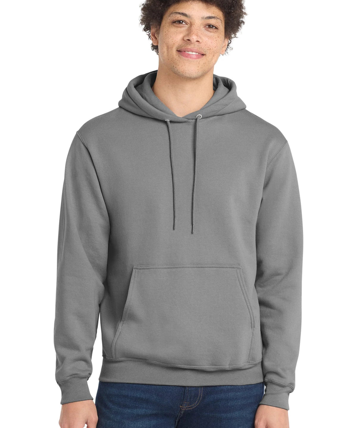 Ashwaubenon High School Football (Boys) - Medium Grey Port & Co Core Fleece Pullover Hooded Sweatshirt. PC78H (model)