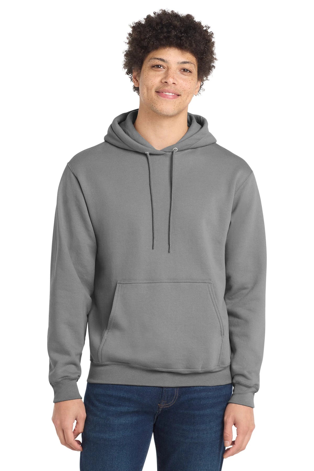 Ashwaubenon High School Football (Boys) - Medium Grey Port & Co Core Fleece Pullover Hooded Sweatshirt. PC78H (model)