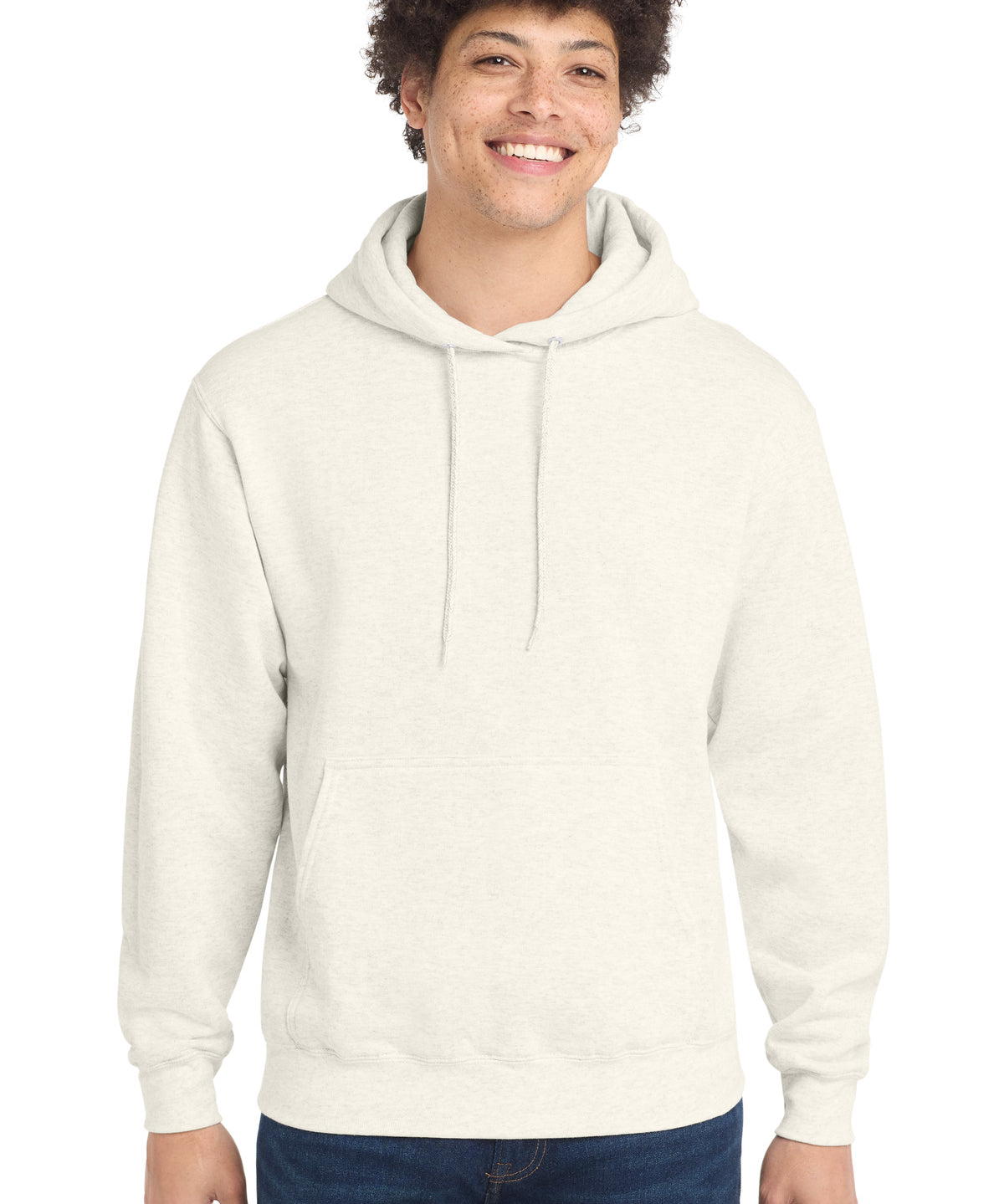 Ashwaubenon High School Football (Boys) - Oatmeal Heather Port & Co Core Fleece Pullover Hooded Sweatshirt. PC78H (model)