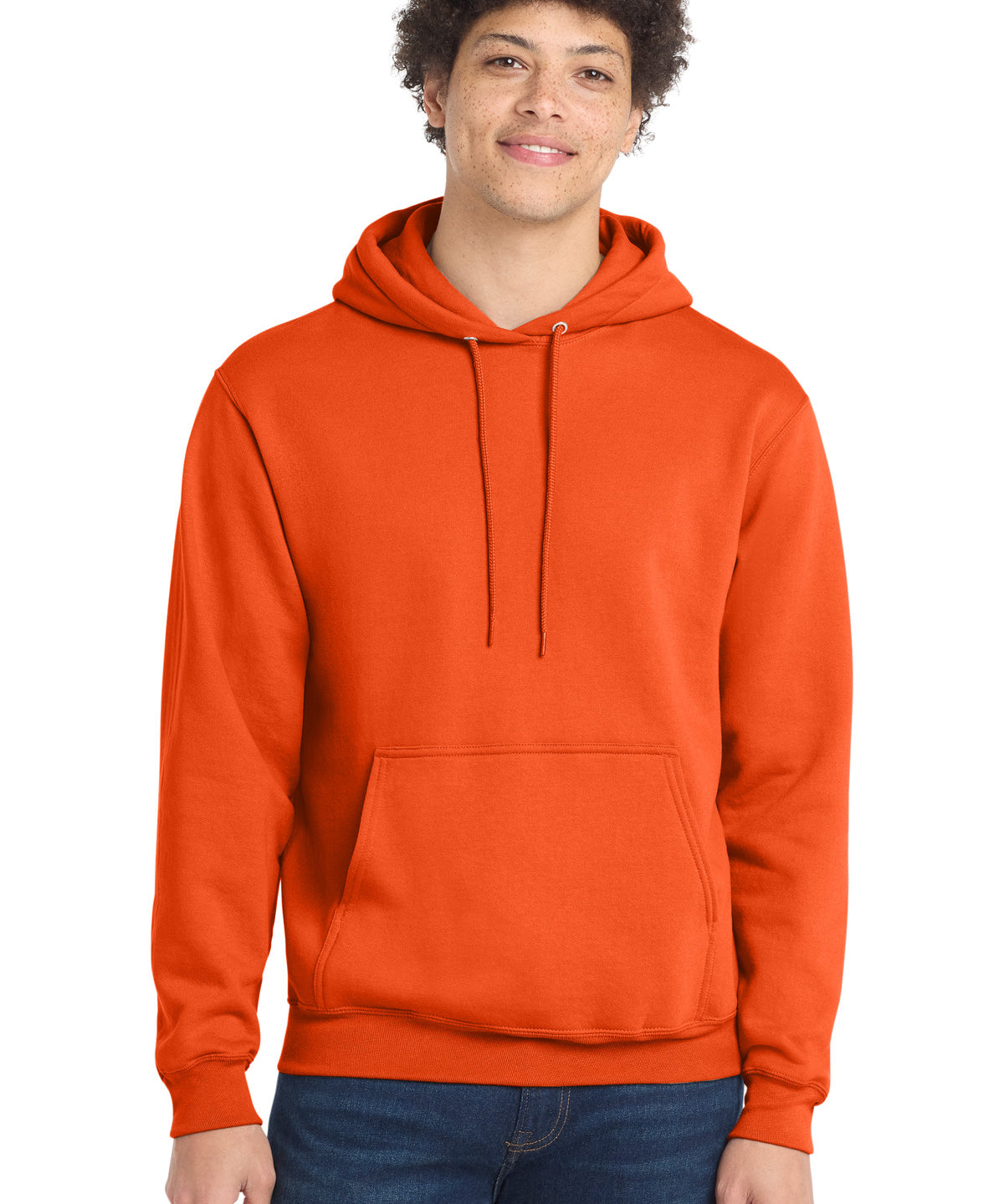 Ashwaubenon High School Football (Boys) - Orange Port & Co Core Fleece Pullover Hooded Sweatshirt. PC78H (model)