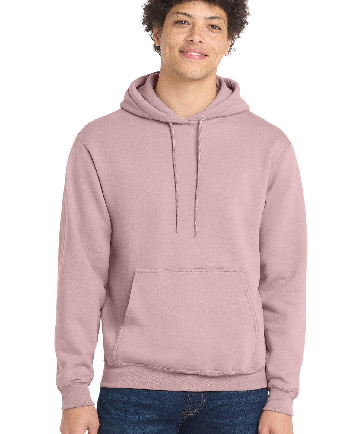 Ashwaubenon High School Football (Boys) - Pale Blush Port & Co Core Fleece Pullover Hooded Sweatshirt. PC78H (model)
