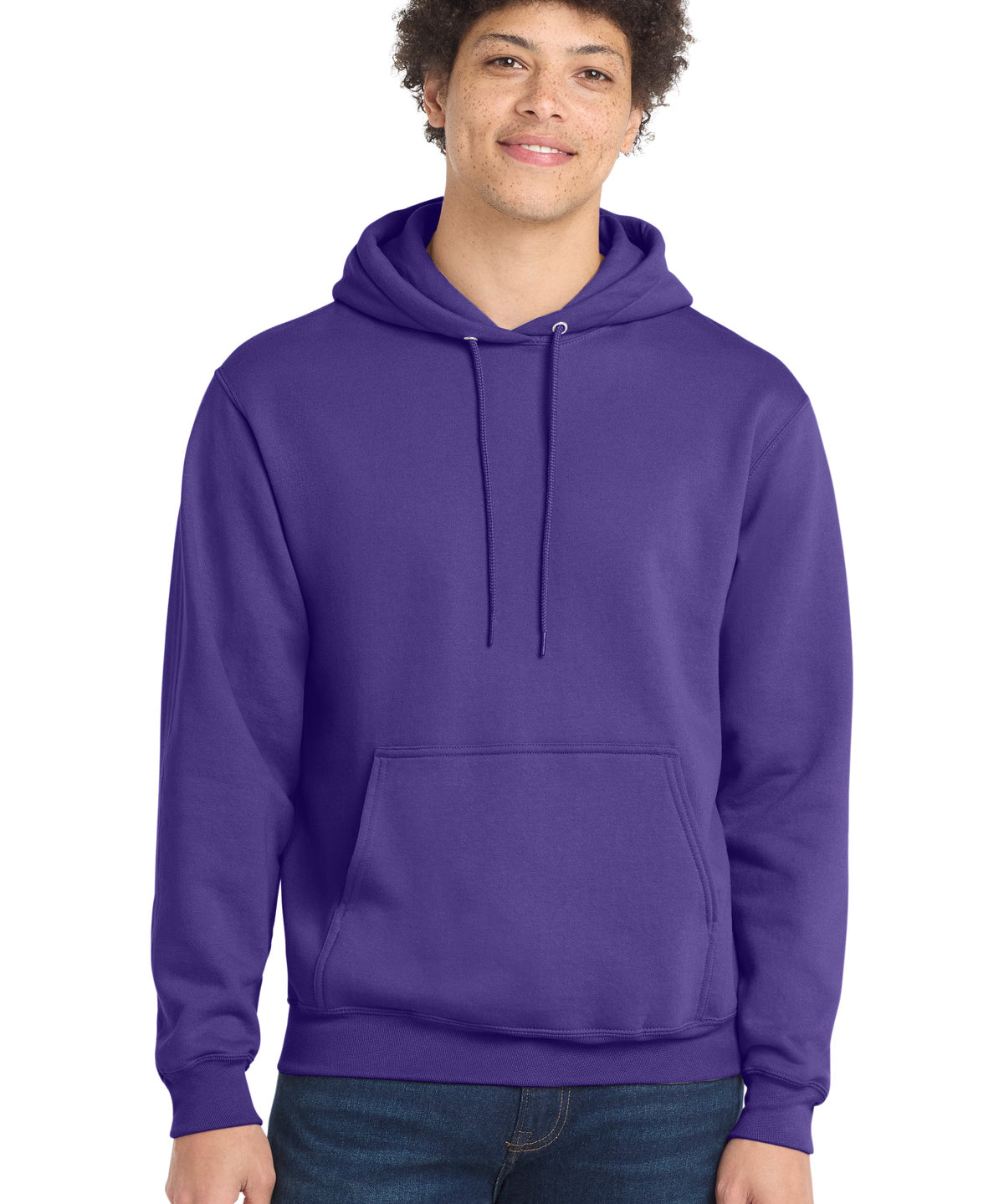 Ashwaubenon High School Football (Boys) - Purple Port & Co Core Fleece Pullover Hooded Sweatshirt. PC78H (model)