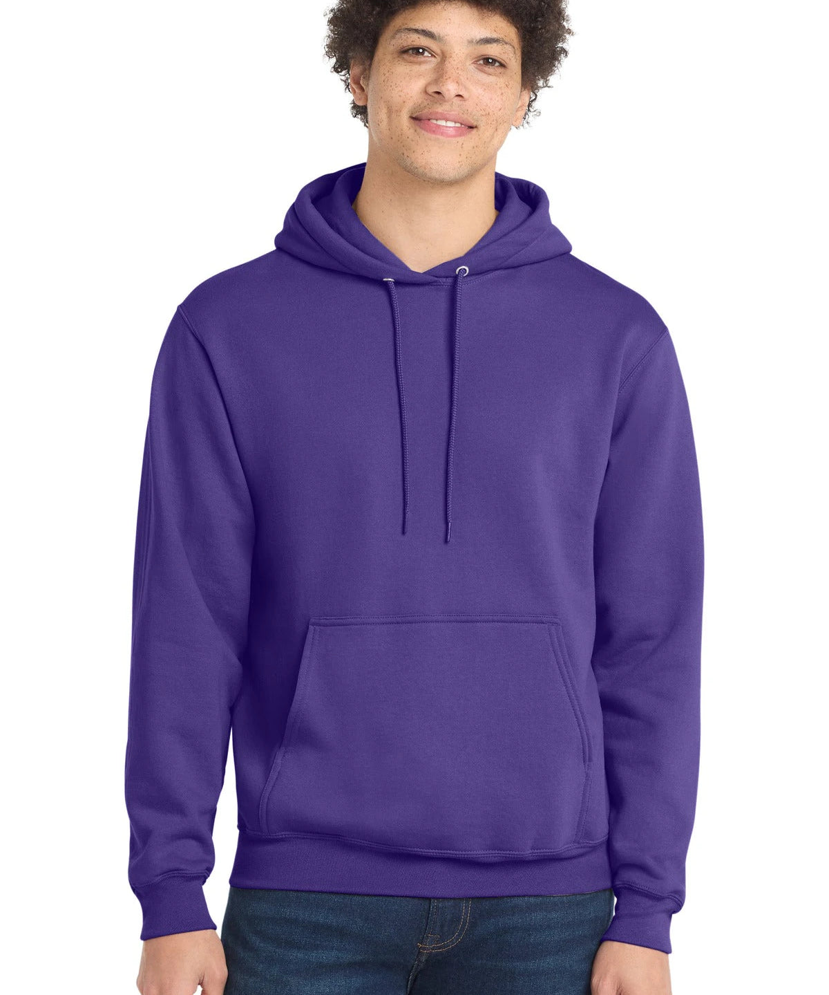 Ashwaubenon High School Football (Boys) - Purple Port & Co Core Fleece Pullover Hooded Sweatshirt. PC78H (model)