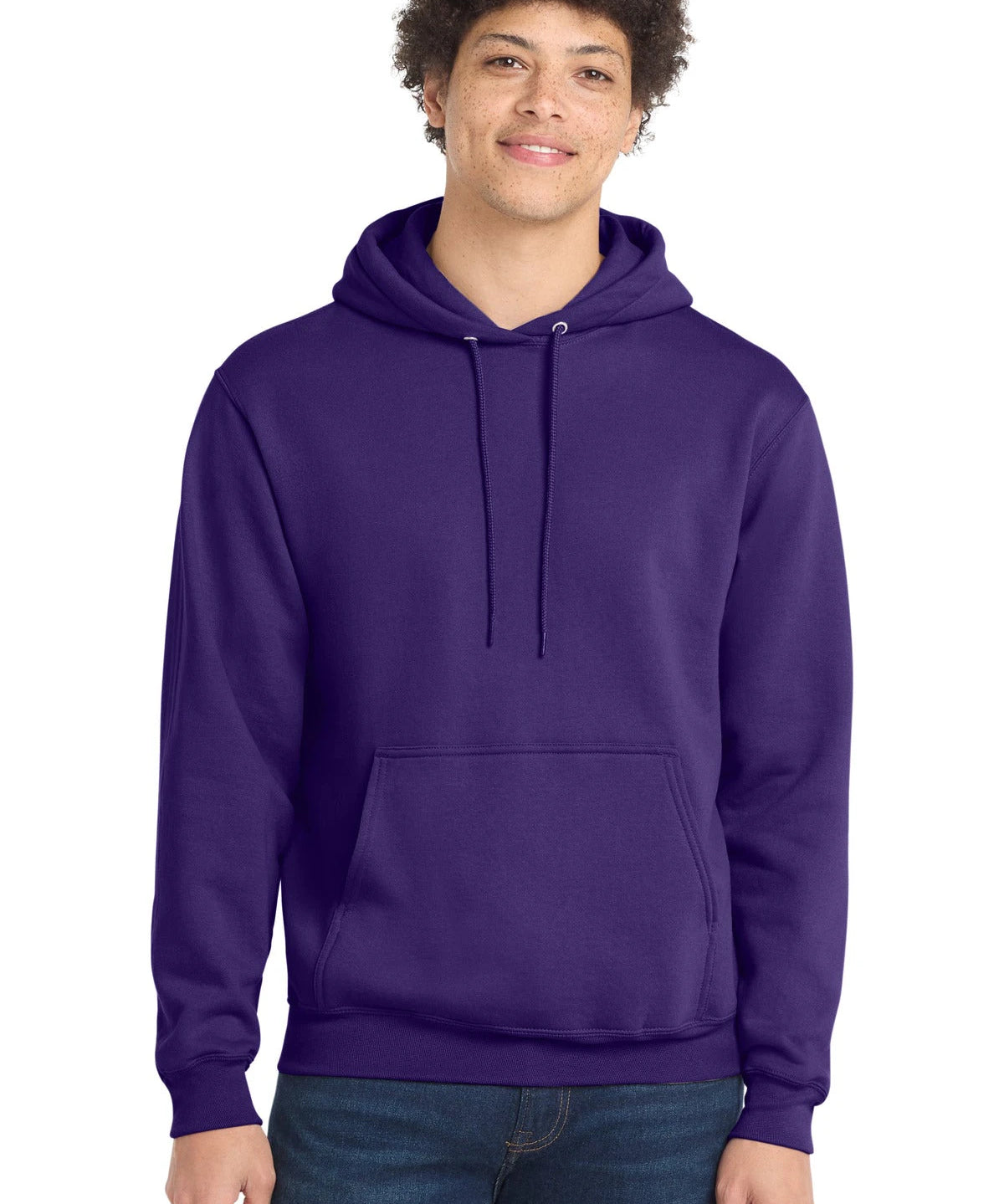 Ashwaubenon High School Football (Boys) - Team Purple Port & Co Core Fleece Pullover Hooded Sweatshirt. PC78H (model)
