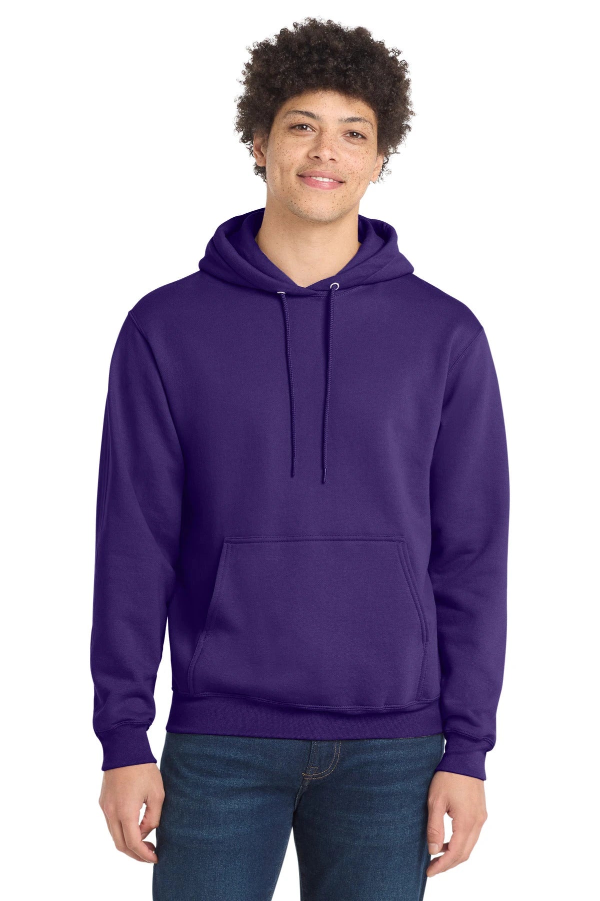 Ashwaubenon High School Football (Boys) - Team Purple Port & Co Core Fleece Pullover Hooded Sweatshirt. PC78H (model)