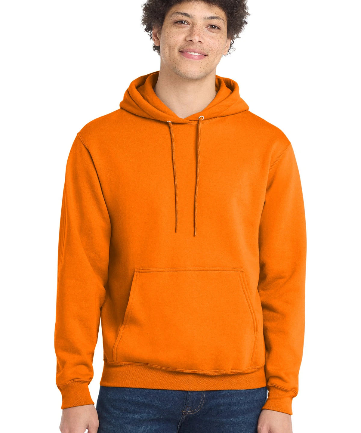 Ashwaubenon High School Football (Boys) - Tennessee Orange Port & Co Core Fleece Pullover Hooded Sweatshirt. PC78H (model)