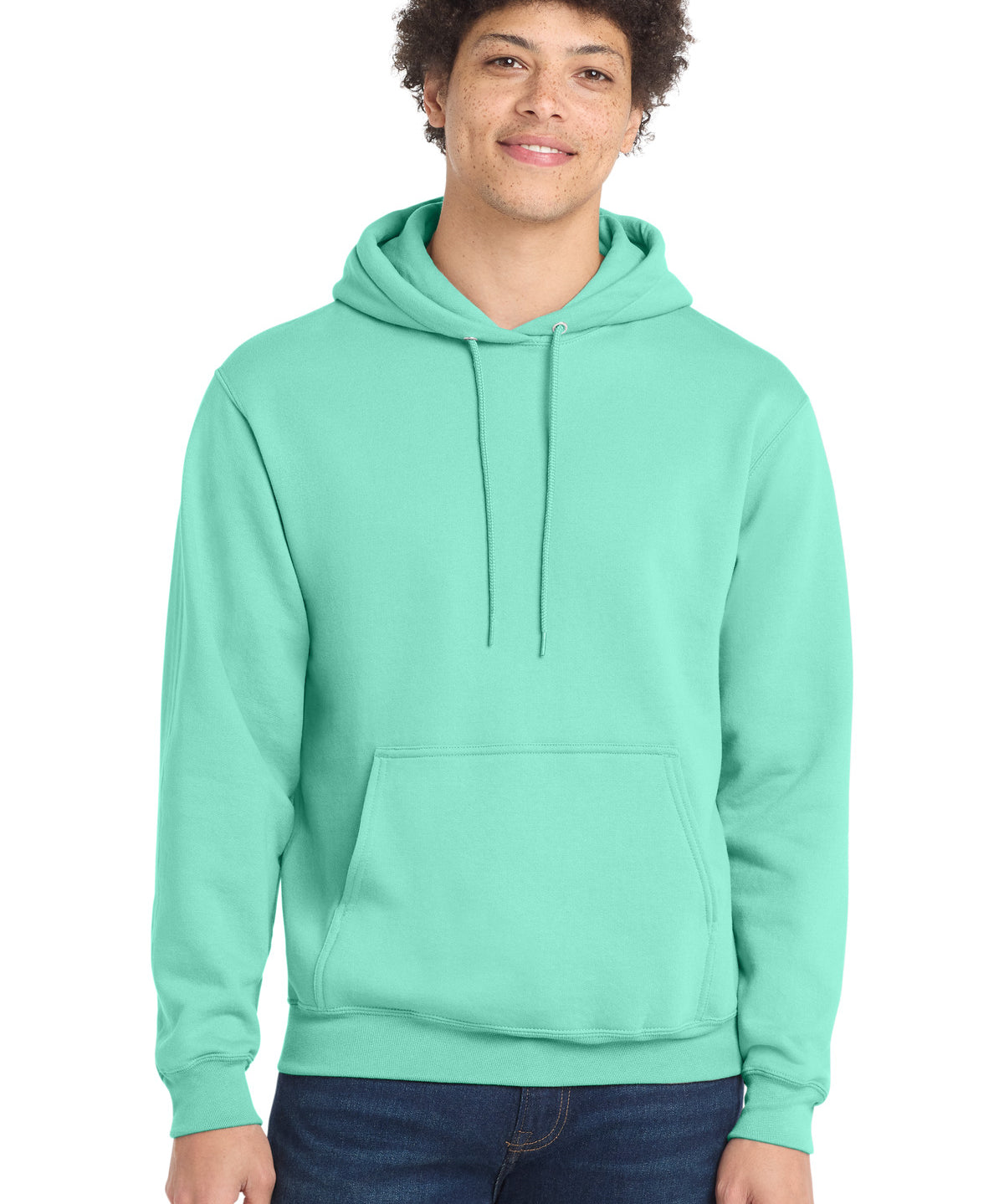 Ashwaubenon High School Football (Boys) - True Celadon Port & Co Core Fleece Pullover Hooded Sweatshirt. PC78H (model)