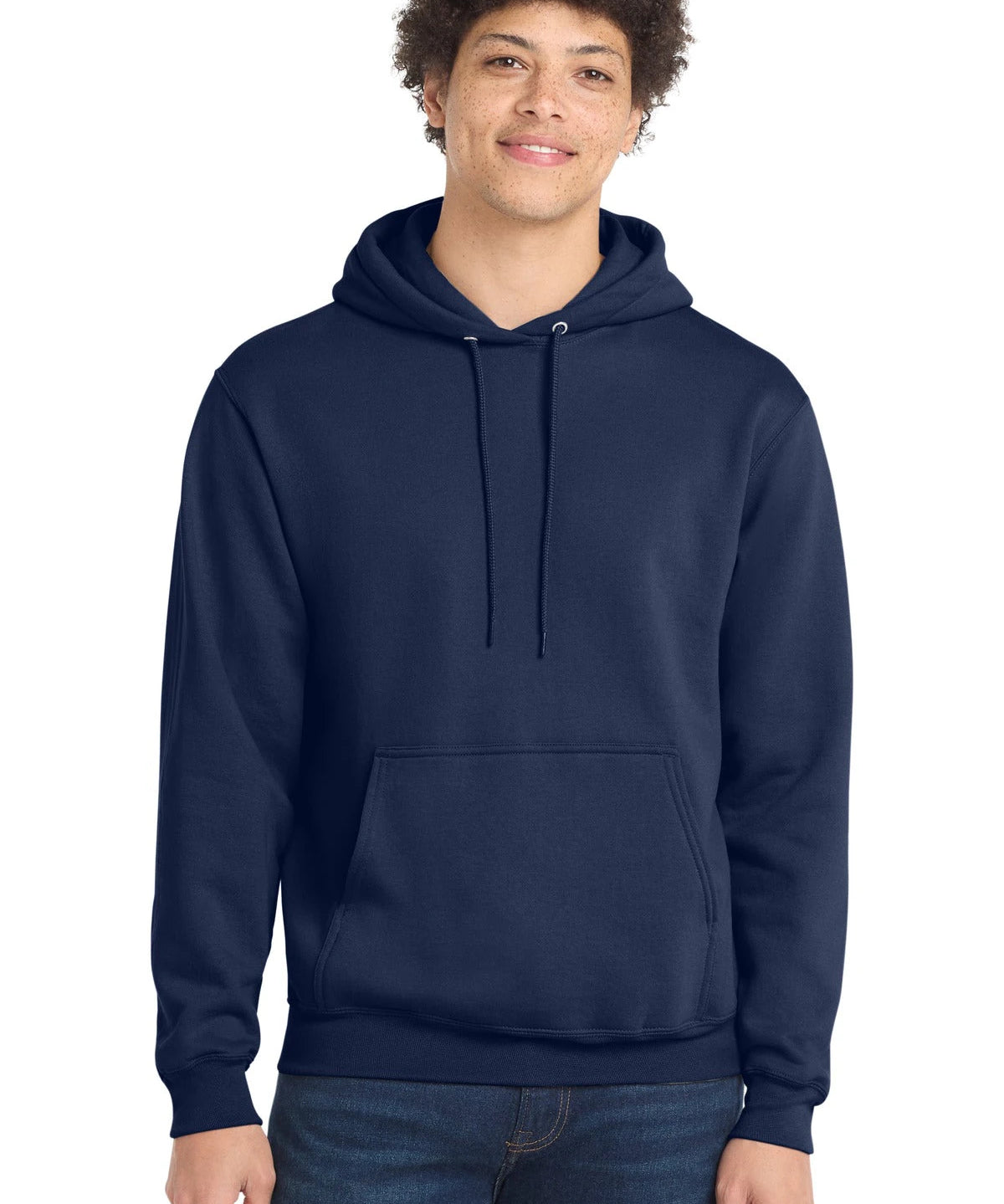 Ashwaubenon High School Football (Boys) - True Navy Port & Co Core Fleece Pullover Hooded Sweatshirt. PC78H (model)
