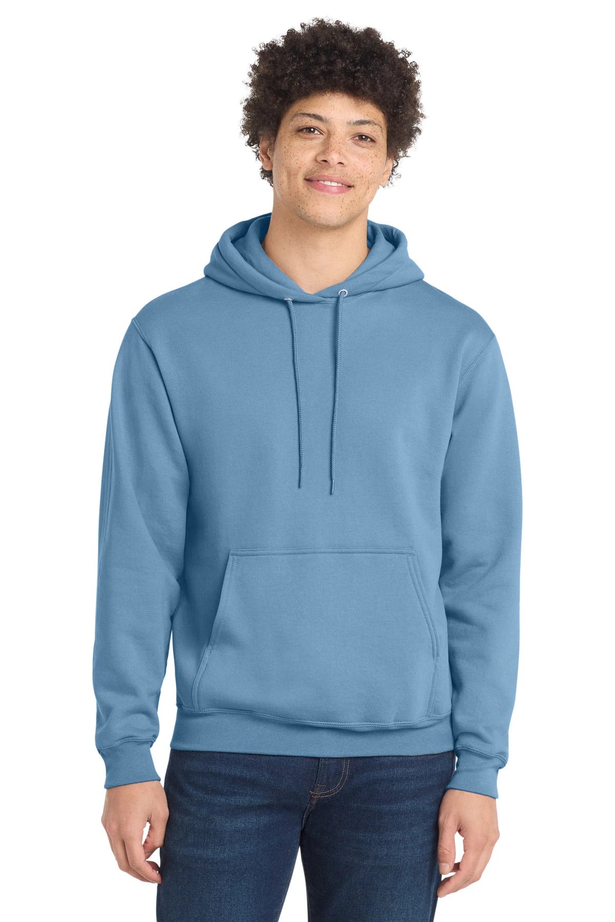 Ashwaubenon High School Football (Boys) - Tundra Blue Port & Co Core Fleece Pullover Hooded Sweatshirt. PC78H (model)