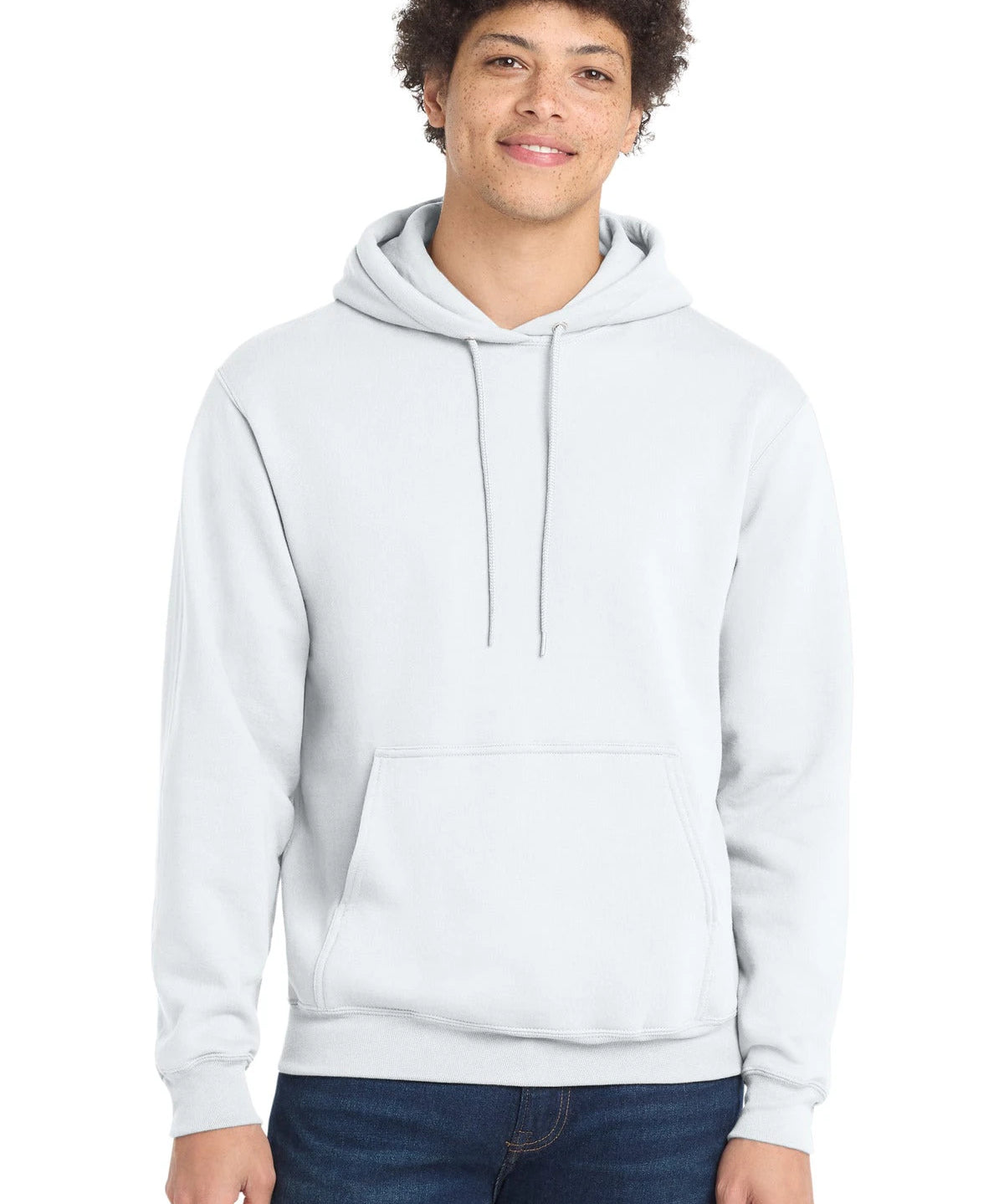 Ashwaubenon High School Football (Boys) - White Port & Co Core Fleece Pullover Hooded Sweatshirt. PC78H (model)