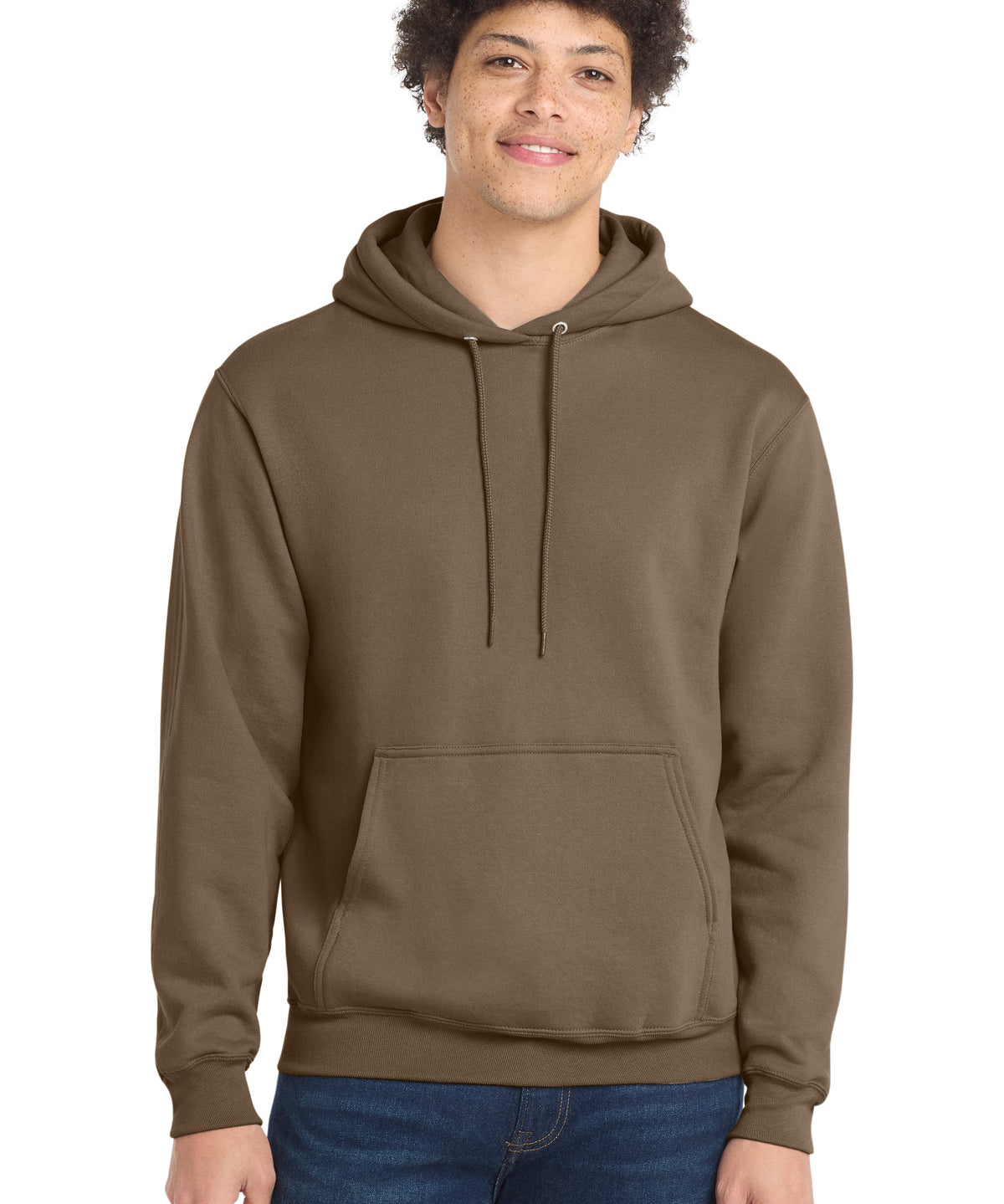 Ashwaubenon High School Football (Boys) - Woodland Brown Port & Co Core Fleece Pullover Hooded Sweatshirt. PC78H (model)