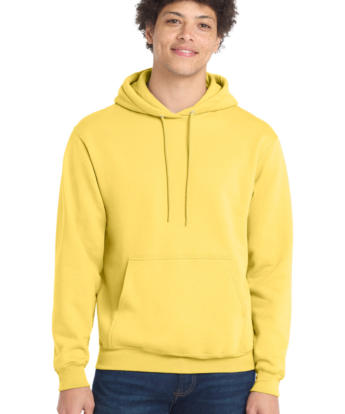 Ashwaubenon High School Football (Boys) - Yellow Port & Co Core Fleece Pullover Hooded Sweatshirt. PC78H (model)