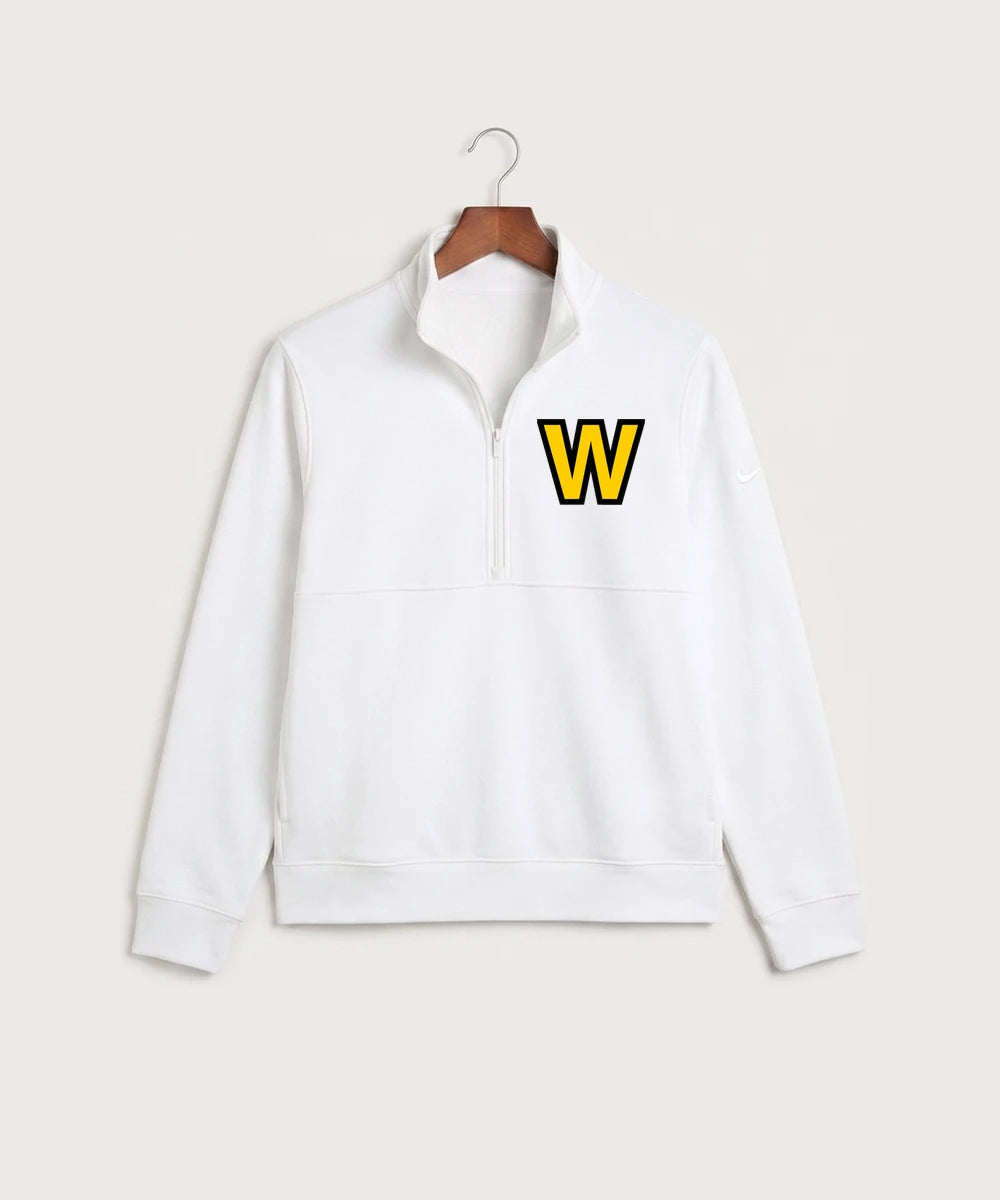 Warroad High School Football (Boys) - White Nike Club Fleece Sleeve Swoosh 1/2-Zip NKDX6718