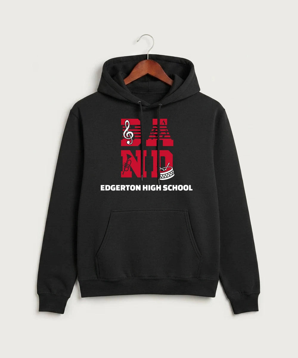Edgerton High School Band Team Store - Jet Black Port & Co Core Fleece Pullover Hooded Sweatshirt. PC78H