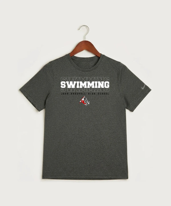 John Marshall High School Swimming (Girls) - Dark Smoke Heather Nike Youth Swoosh Sleeve rLegend Tee NKDX8787