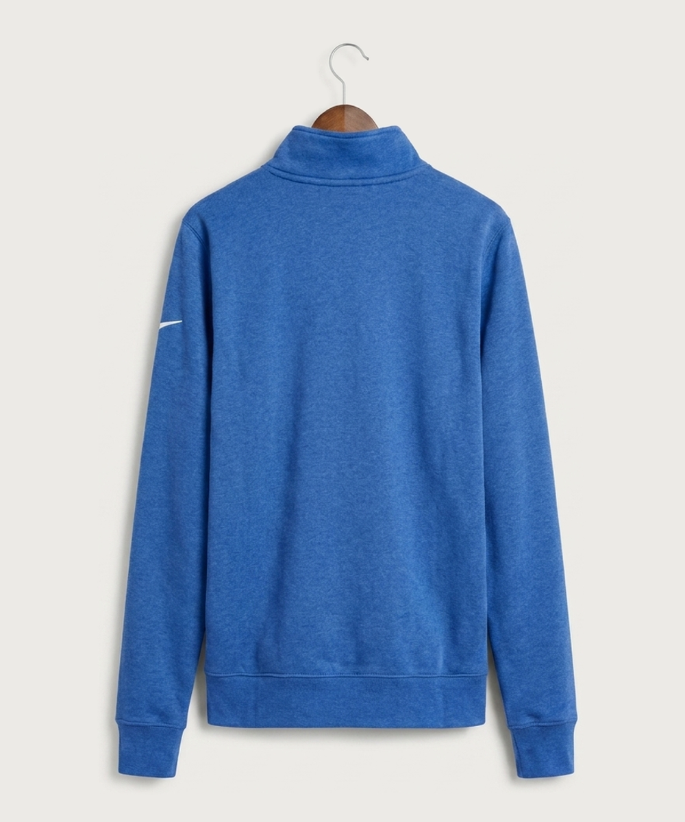 Leading Edge Kansas Team Store - Light Game Royal Heather Nike Club Fleece Sleeve Swoosh 1/2-Zip NKDX6718 (back)