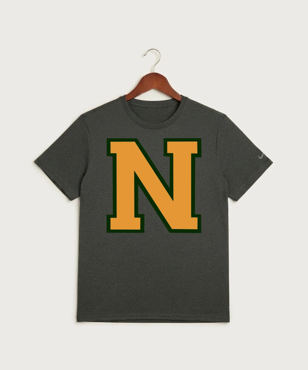 Nevis High School Volleyball (Girls) - Dark Smoke Heather Nike Swoosh Sleeve rLegend Tee NKDX8730