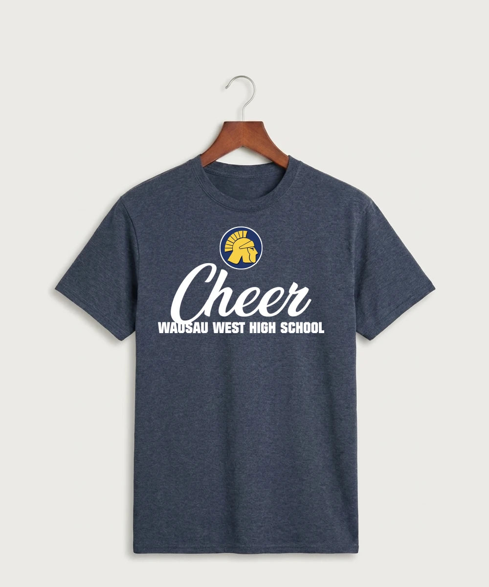 Wausau West High School Cheer - Heather Navy Port & Co Core Cotton Tee. PC54