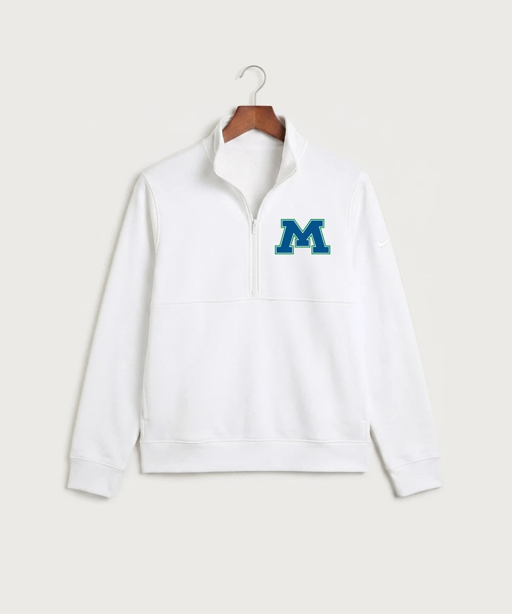 Minnewaska Area High School Football (Boys) - White Nike Club Fleece Sleeve Swoosh 1/2-Zip NKDX6718