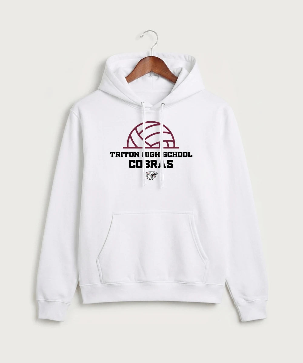 Triton High School Volleyball (Girls) - White Port & Co Core Fleece Pullover Hooded Sweatshirt. PC78H