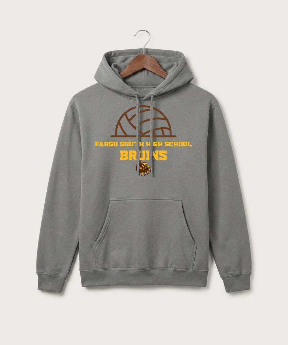 Fargo South High School Volleyball (Girls) - Medium Grey Port & Co Core Fleece Pullover Hooded Sweatshirt. PC78H