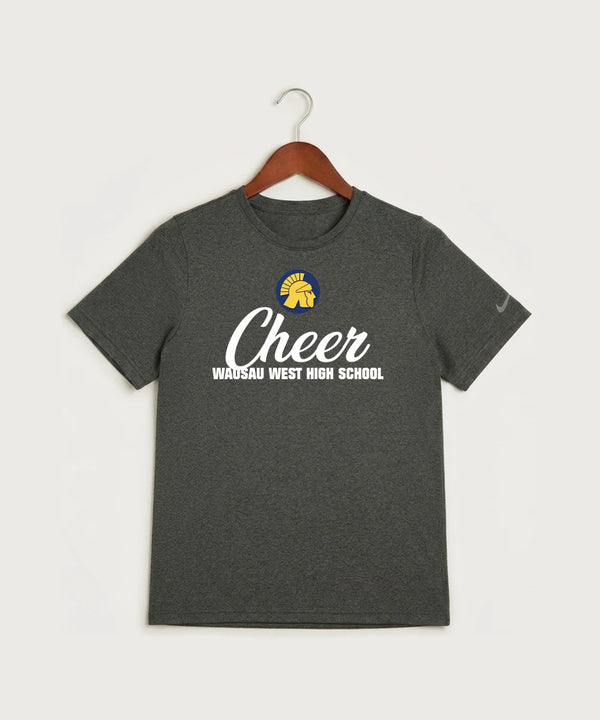 Wausau West High School Cheer - Dark Smoke Heather Nike Youth Swoosh Sleeve rLegend Tee NKDX8787