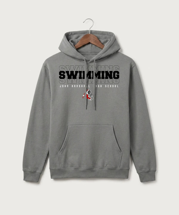John Marshall High School Swimming (Girls) - Medium Grey Port & Co Core Fleece Pullover Hooded Sweatshirt. PC78H