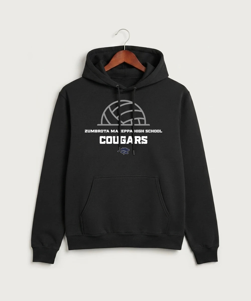 Zumbrota Mazeppa High School Volleyball (Girls) - Jet Black Port & Co Core Fleece Pullover Hooded Sweatshirt. PC78H
