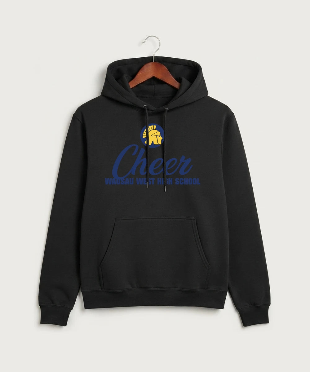 Wausau West High School Cheer - Jet Black Port & Co Core Fleece Pullover Hooded Sweatshirt. PC78H