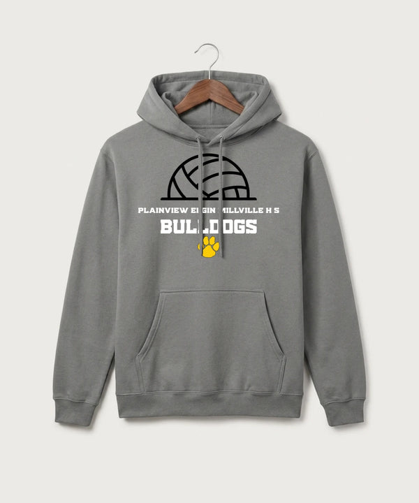 Plainview Elgin Millville H S Volleyball (Girls) - Medium Grey Port & Co Core Fleece Pullover Hooded Sweatshirt. PC78H