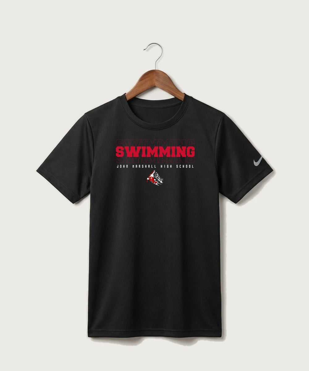 John Marshall High School Swimming (Girls) - Black Nike Youth Swoosh Sleeve rLegend Tee NKDX8787