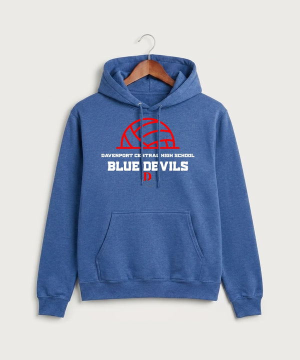 Davenport Central High School Volleyball (Girls) - Heather Royal Port & Co Core Fleece Pullover Hooded Sweatshirt. PC78H