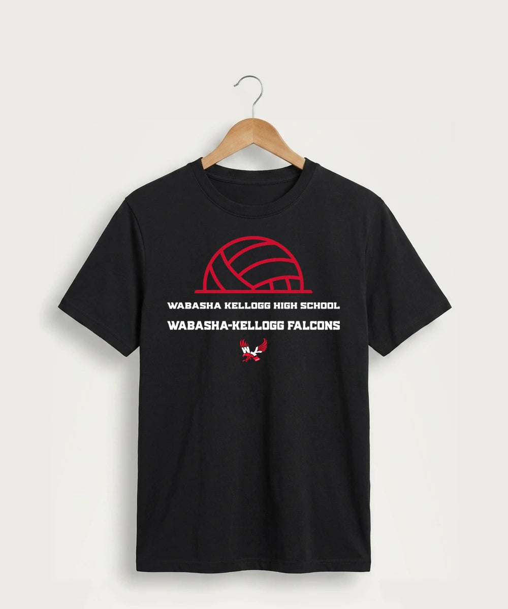 Wabasha Kellogg High School Volleyball (Girls) - Jet Black Port & Co Core Cotton Tee. PC54