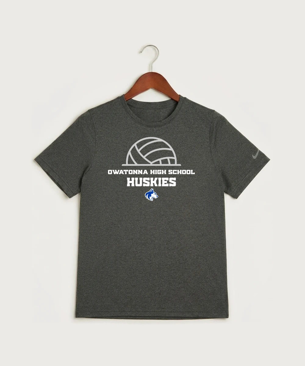 Owatonna High School Volleyball (Girls) - Dark Smoke Heather Nike Youth Swoosh Sleeve rLegend Tee NKDX8787