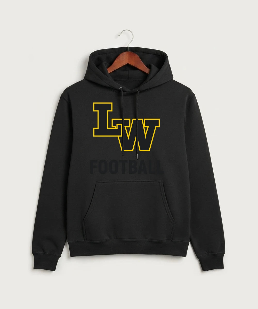 Le-Win Football - Jet Black Port & Co Core Fleece Pullover Hooded Sweatshirt. PC78H
