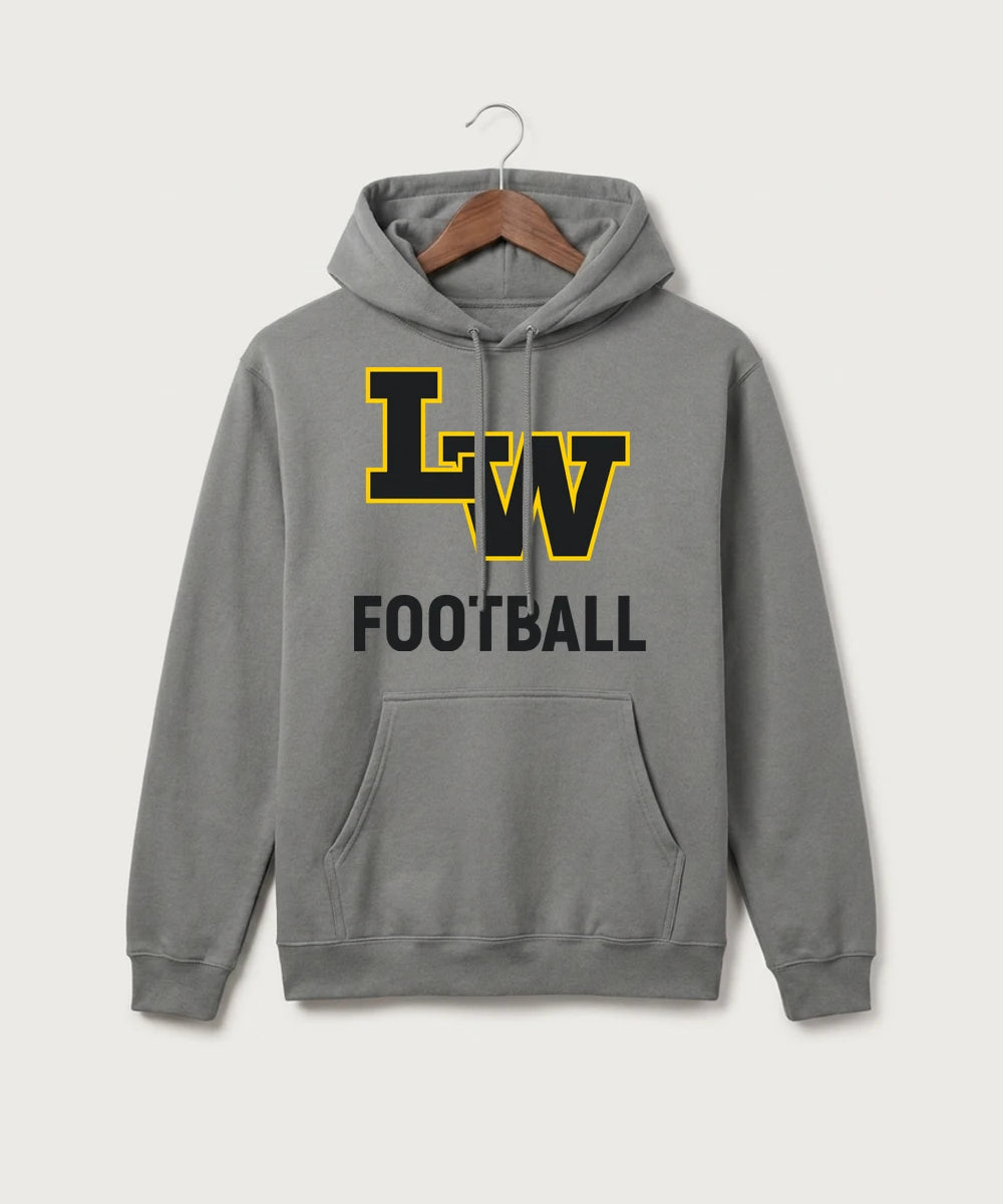 Le-Win Football - Medium Grey Port & Co Core Fleece Pullover Hooded Sweatshirt. PC78H